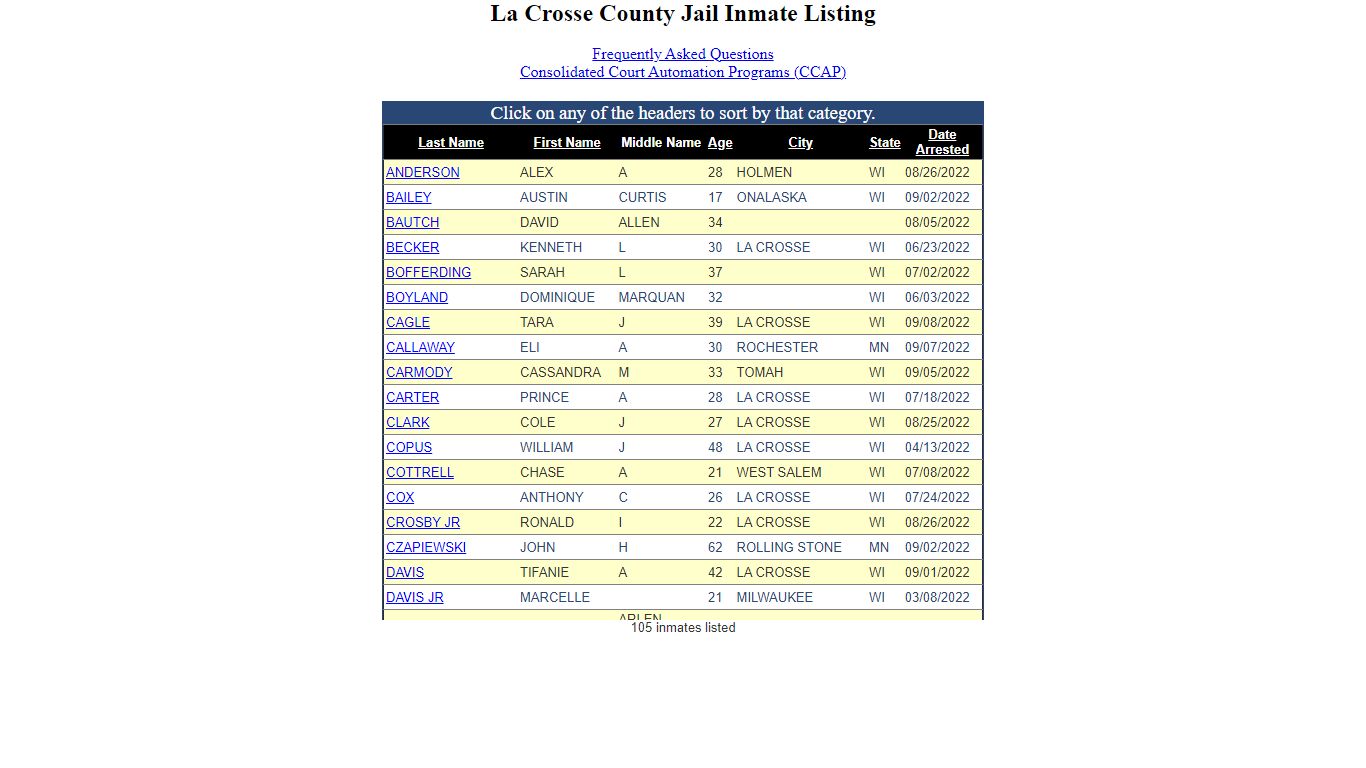 Inmate Locater-Version: 2021.9.14.0 - La Crosse County, Wisconsin